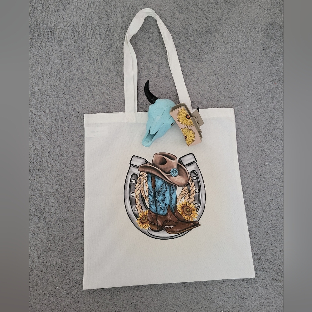 Western Cowgirl Tote Bag & Hair Claw Gift Set Rodeo Shopping Festival